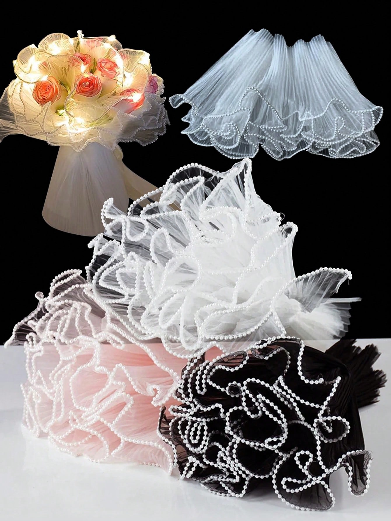 Supply For Florist - 4Yards Sahte İnci Kenarlı Çiçek Sarma